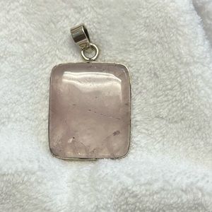 Sterling silver large rectangular rose‎ quartz pendant